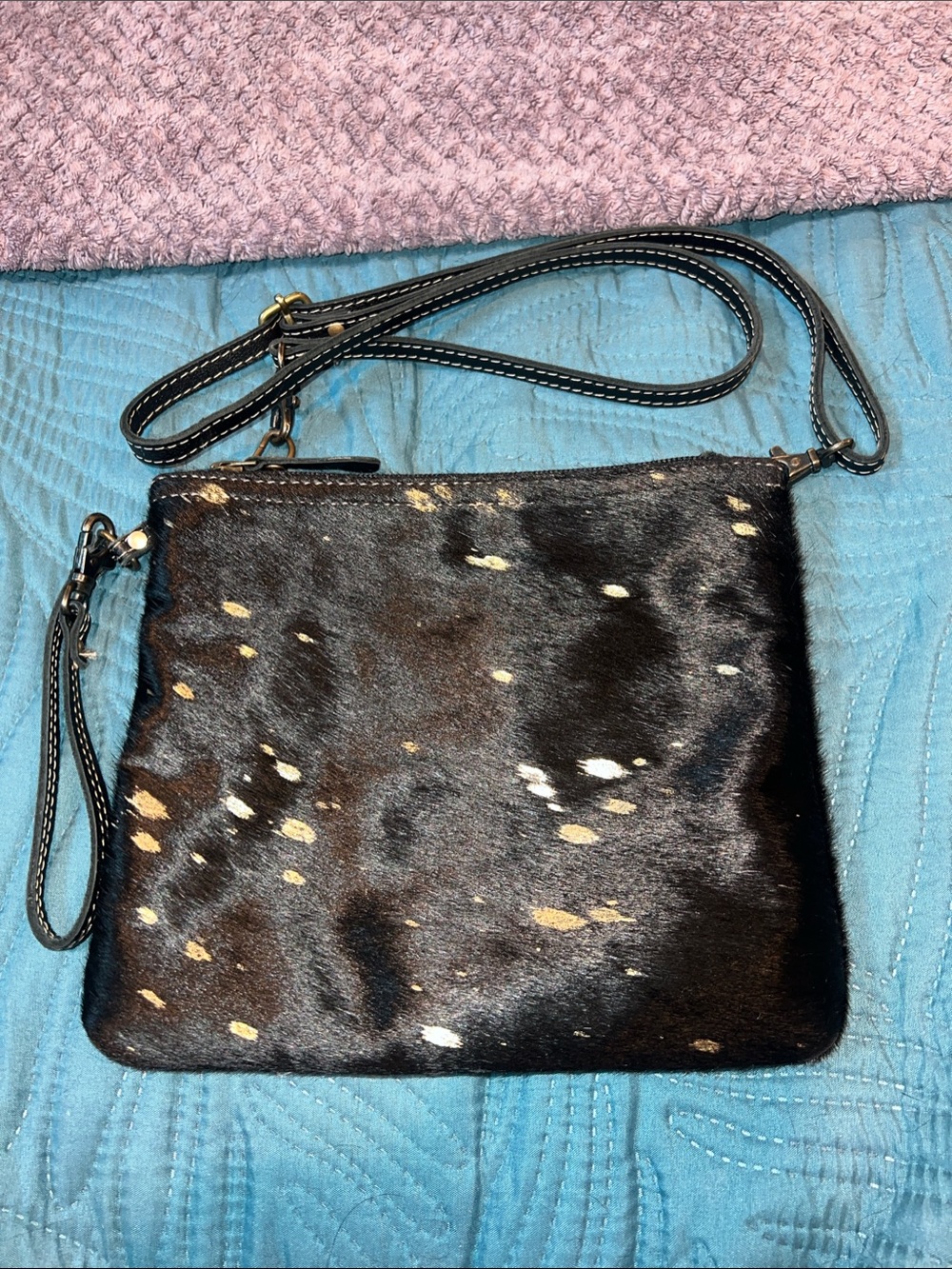 Myra Bag Black Cow Hair Crossbody with Gold Speckles